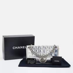 Pre Owned Chanel Silver Chocolate Bar PVC and Leather Ice Cube Flap Shoulder Bag