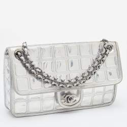 Pre Owned Chanel Silver Chocolate Bar PVC and Leather Ice Cube Flap Shoulder Bag