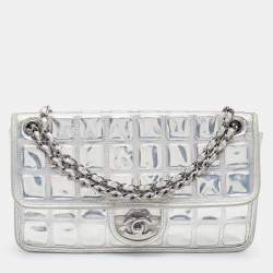 Pre Owned Chanel Silver Chocolate Bar PVC and Leather Ice Cube Flap Shoulder Bag