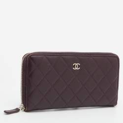 Chanel Purple Quilted Leather CC Zip Around Wallet 