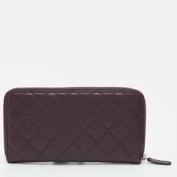 Chanel Purple Quilted Leather CC Zip Around Wallet 