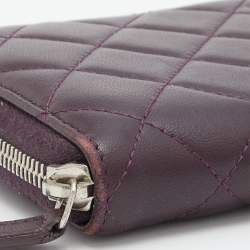 Chanel Purple Quilted Leather CC Zip Around Wallet 