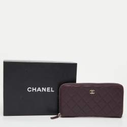 Chanel Purple Quilted Leather CC Zip Around Wallet 