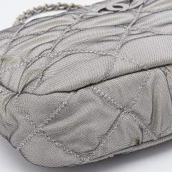 Pre Owned Chanel Grey Quilted Mesh and Leather Baguette Bag
