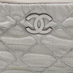 Pre Owned Chanel Grey Quilted Mesh and Leather Baguette Bag