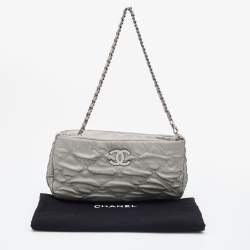 Pre Owned Chanel Grey Quilted Mesh and Leather Baguette Bag