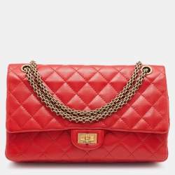 Pre Owned Chanel Red Lipstick Quilted Leather Reissue 2.55 Classic 226 Flap Bag