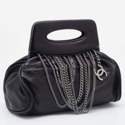 Pre Owned Chanel Black Leather Charm Chain Clutch