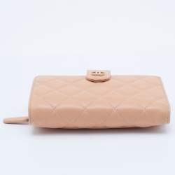 Chanel Peach Quilted Leather CC French Wallet