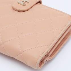 Chanel Peach Quilted Leather CC French Wallet