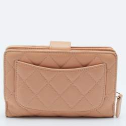 Chanel Peach Quilted Leather CC French Wallet
