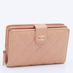 Chanel Peach Quilted Leather CC French Wallet