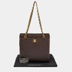 Pre Owned Chanel Brown Caviar Leather Vintage CC Turnlock Chain Tote