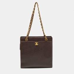 Chanel Brown Caviar Leather Vintage CC Turnlock Chain Tote