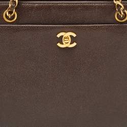 Pre Owned Chanel Brown Caviar Leather Vintage CC Turnlock Chain Tote
