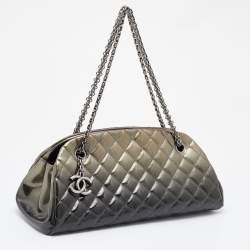 Pre Owned Chanel Grey Ombre Quilted Patent Leather Medium Just Mademoiselle Bowler Bag