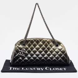 Pre Owned Chanel Grey Ombre Quilted Patent Leather Medium Just Mademoiselle Bowler Bag