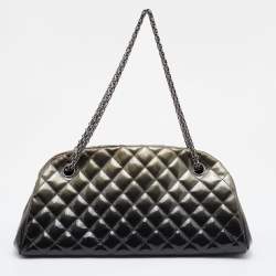 Pre Owned Chanel Grey Ombre Quilted Patent Leather Medium Just Mademoiselle Bowler Bag