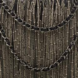 Pre Owned Chanel Black Leather Metal Fringe Round Chain Clutch