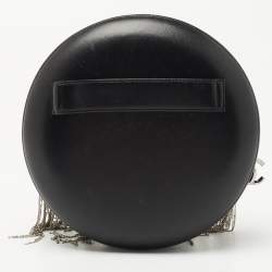 Pre Owned Chanel Black Leather Metal Fringe Round Chain Clutch