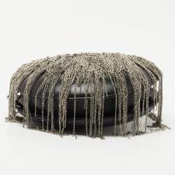 Pre Owned Chanel Black Leather Metal Fringe Round Chain Clutch