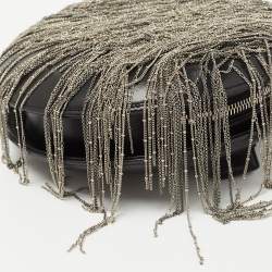 Pre Owned Chanel Black Leather Metal Fringe Round Chain Clutch
