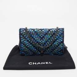Pre Owned Chanel Blue/Green Tweed Embellished WOC Clutch