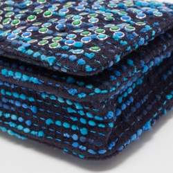 Pre Owned Chanel Blue/Green Tweed Embellished WOC Clutch