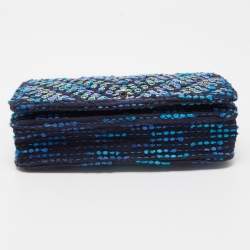 Pre Owned Chanel Blue/Green Tweed Embellished WOC Clutch