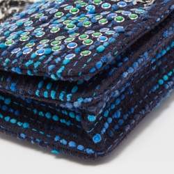 Pre Owned Chanel Blue/Green Tweed Embellished WOC Clutch