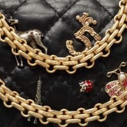 Pre Owned Chanel Black Quilted Aged Leather Lucky Charms Reissue 2.55 Classic 224 Flap Bag