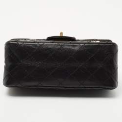 Pre Owned Chanel Black Quilted Aged Leather Lucky Charms Reissue 2.55 Classic 224 Flap Bag