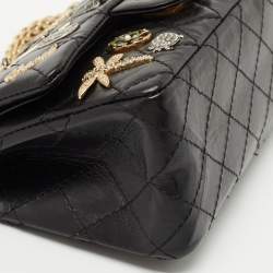 Pre Owned Chanel Black Quilted Aged Leather Lucky Charms Reissue 2.55 Classic 224 Flap Bag