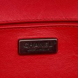 Pre Owned Chanel Red  Stingray and Leather Small Boy Flap Bag
