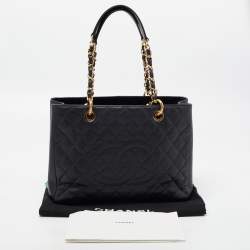 Pre Owned Chanel Black Quilted Caviar Leather GST Tote