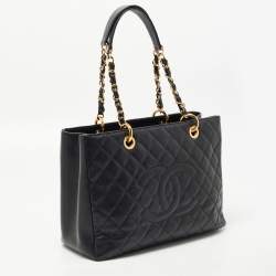 Pre Owned Chanel Black Quilted Caviar Leather GST Tote