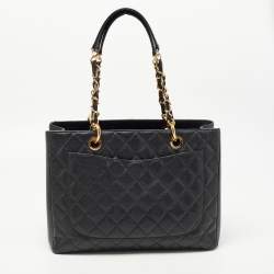 Pre Owned Chanel Black Quilted Caviar Leather GST Tote