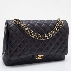 Pre Owned Chanel Black Quilted Leather Maxi Classic Double Flap Bag