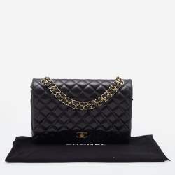 Pre Owned Chanel Black Quilted Leather Maxi Classic Double Flap Bag