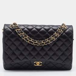 Pre Owned Chanel Black Quilted Leather Maxi Classic Double Flap Bag