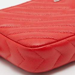 Pre Owned Chanel Red Chevron Caviar Leather CC Double Zip Chain Bag