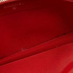 Pre Owned Chanel Red Chevron Caviar Leather CC Double Zip Chain Bag