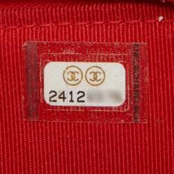 Pre Owned Chanel Red Chevron Caviar Leather CC Double Zip Chain Bag