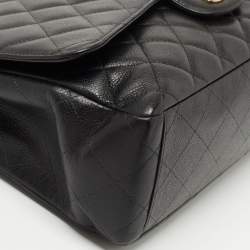 Pre Owned Chanel Black Quilted Caviar Leather Maxi Classic Single Flap Bag