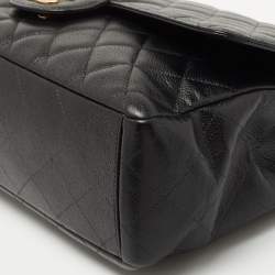Pre Owned Chanel Black Quilted Caviar Leather Maxi Classic Single Flap Bag