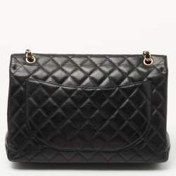 Pre Owned Chanel Black Quilted Caviar Leather Maxi Classic Single Flap Bag