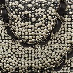 Pre Owned Chanel Tri Color Faux Pearl Classic Flap Bag