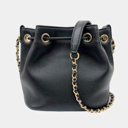 Pre Owned Chanel Black Lambskin Quilted Leather Lucky Charms CC Drawstring Shoulder Bag 