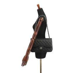Pre Owned Chanel Black Leather Classic Double Flap Jumbo Shoulder Bag