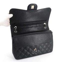 Pre Owned Chanel Black Leather Classic Double Flap Jumbo Shoulder Bag